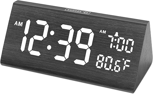 DreamSky Wooden Digital Alarm Clock for Bedroom - 7.7 Electric Clocks with USB Port, Large Numbers, Temperature, 0-100% Brightness Dimmer, Adjustable Alarm Volume, Snooze, 12/24H