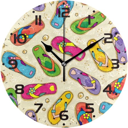 Dreamtimes Beach Flip-Flops Wall Clock, Silent Non Ticking Battery Operated Creative Decorative Round Clock for Kitchen, Living Room, Bathroom, Home School Office, 10 Inch