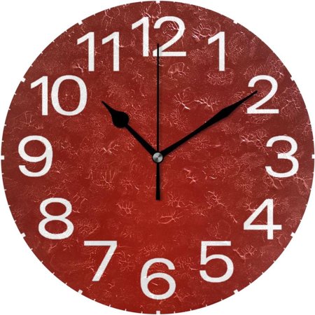 Dreamtimes Dark Red Wall Clock,Silent Non Ticking 10 Inch Battery Operated Round Wall Clocks for Kitchen,Home,Bedrooms,Office Decor