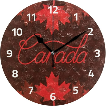 Dreamtimes Wall Clocks Decorative Bedroom Silent Kitchen Living Room Desktop Modern Canada Day Decorations Maple Tabletop Shelf Clocks Round Battery Operated Non-Ticking, 10 Inch