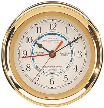 DRH Wall Clock | Brass Captain Tide & Time Clock | Completely Silent Bedroom Decor Wall Clock, Clear Glass Large Numbers Home Decorate Clock | 7.5 Inch