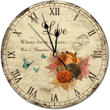 Dried Bunch Of Flowers Decorative Wall Clock Where There Is Love Vintage French Country Silent Clock Roman Numeral Clock Decorative Wall Clock For Kitchen,Living Room,Bedroom, 10 Inch