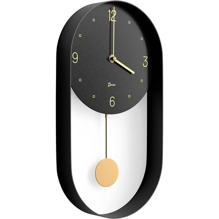 Driini Modern Pendulum Wall Clock - Decorative and Unique Metal Frame, with 8 Inch Face - Contemporary, Minimalist Design, with Silent Battery Operation - Includes Both Black and Gold Pendelum