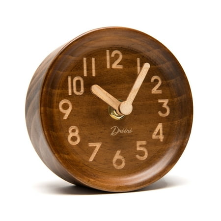 Driini Wooden Analog Desk Clock – Easy to Read; Silent Sweep Table Decor