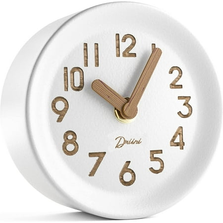 Driini Wooden Analog Desk Clock – Easy to Read; Silent Sweep Table Decor