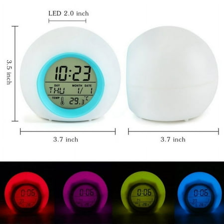 DUBEN LED Digital Round Light Gradient Colored Changing Alarm Clock