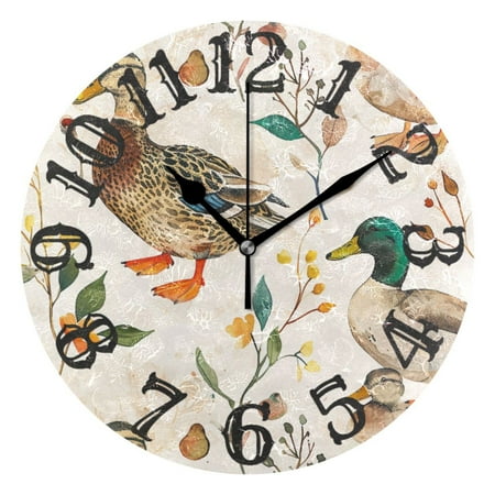 Ducks Leaves Wall Clock 10 inch Non-Ticking Easy to Read Decorative Clocks for Home Bedroom Living Room