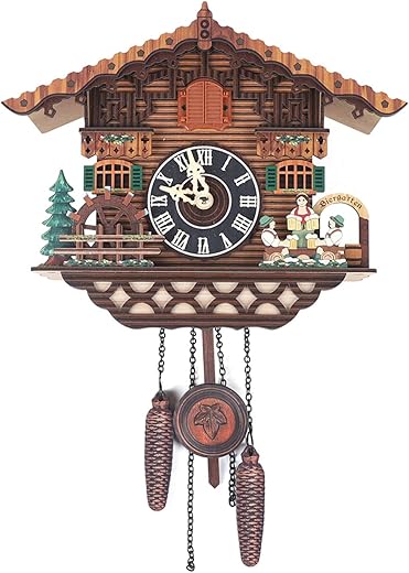 Eapmic Quartz Clock Traditional Chalet Black Forest House Clock Antique Handcrafted Wooden Pendulum Swing Wall Clock for Home Decor (Style 2)