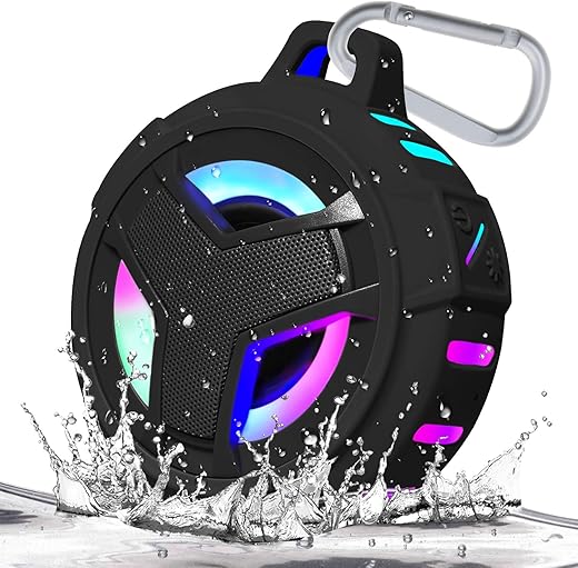 EBODA Bluetooth Shower Speaker, Portable Bluetooth Speakers, IP67 Waterproof Wireless Speaker with LED Light, Floating, 2000mAh, True Wireless Stereo for Kayak, Beach, Gifts for unisex -Black