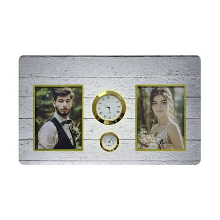 ECZJNT Aged White Wooden Planks Family Couple Photo Picture Frame with Clock and Thermometer for Wall Hanging and Tabletop Display