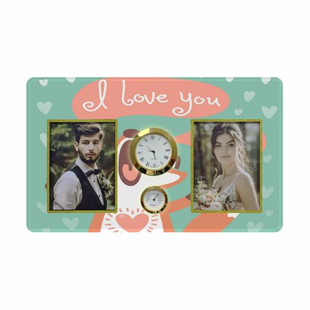 ECZJNT Cute Fox Declaration Of Love Family Couple Photo Picture Frame with Clock and Thermometer for Wall Hanging and Tabletop Display