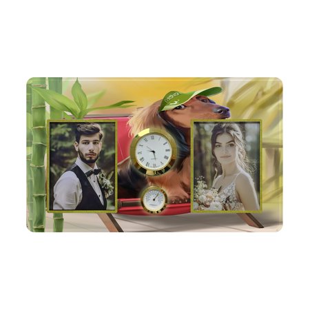 ECZJNT Dachshund Family Couple Photo Picture Frame with Clock and Thermometer for Wall Hanging and Tabletop Display