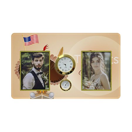 ECZJNT Funny Turkey American Flag Family Couple Photo Picture Frame with Clock and Thermometer for Wall Hanging and Tabletop Display