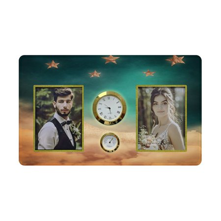 ECZJNT Night Time With Stars And Moon Family Couple Photo Picture Frame with Clock and Thermometer for Wall Hanging and Tabletop Display