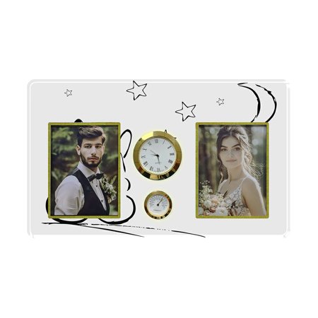 ECZJNT Rabbits In Love Family Couple Photo Picture Frame with Clock and Thermometer for Wall Hanging and Tabletop Display