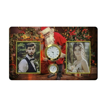 ECZJNT Santa Claus Bring The Sack With Gifts For Christmas Family Couple Photo Picture Frame with Clock and Thermometer for Wall Hanging and Tabletop Display