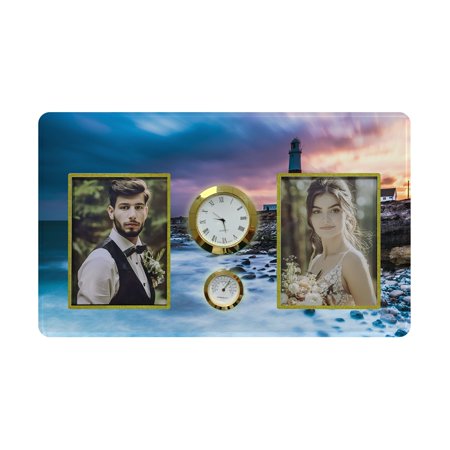 ECZJNT Time Lapse Dramatic Sunset Portland Bill Lighthouse Rocky Shore Family Couple Photo Picture Frame with Clock and Thermometer for Wall Hanging and Tabletop Display