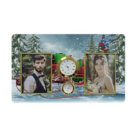 ECZJNT Vintage Sleigh Christmas Gifts Family Couple Photo Picture Frame with Clock and Thermometer for Wall Hanging and Tabletop Display