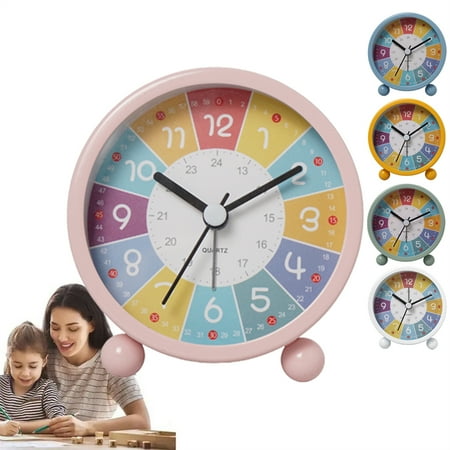 Educational Time Teaching Wall Clock for Kids, Silent Non-Ticking Battery Operated Learn to Tell Time Clock(Pink)