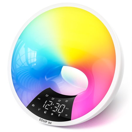 EDUP Sunrise Alarm Clock Wake Up Light Rotating lights APP/Voice Control Smart Sunlight Simulation Sleep Aid Bluetooth Speaker Snooze 4 Alarms FM Radio 7 Noise WiFi 12/24H USB Charging Port