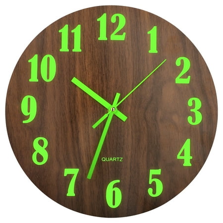 EEEkit 12'' Luminous Wall Clock, Wooden Glow in The Dark Clock Silent Non-Ticking Night Light Wall Clock for Home Office