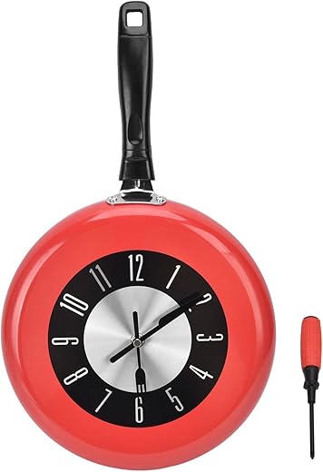 Egg Frying Pan Wall Clock, Kitchen Wall Clock, Metal Frying Pan Kitchen Wall Clock Home Decor, 3D Pan Wall Mounted Clock, Wall Clock for Living Room Bedroom Bar Restaurant