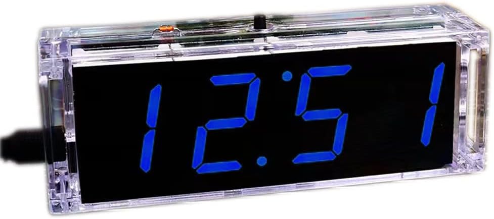 Electronic DIY Voice Digital Clock Making Kit Digital Tube LED Clock Single Chip Microcomputer Welding Training Alarm Clock Temperature Date Time with Transparent Case (Blue)