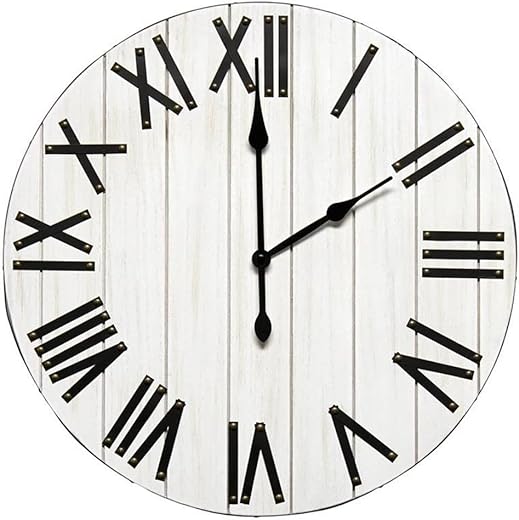 Elegant Designs HG2004-WWH Handsome Rustic Farmhouse Roman Numerals 21 Wood Wall Clock, White Wash