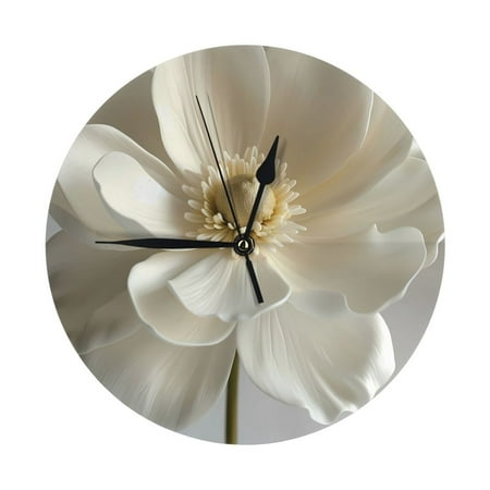 Elegant Ivory Flower Wall Clock Silent Non Ticking - 10 Inch Battery Operated Modern Clocks for Living Room Bedroom Kitchen Bathroom Office Classroom, Decorative Clocks