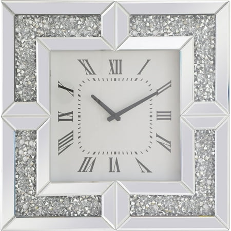 Elegant Lighting Mr9208 Modern 20 Wide Square Crystal Analog Wall Clock - Silver