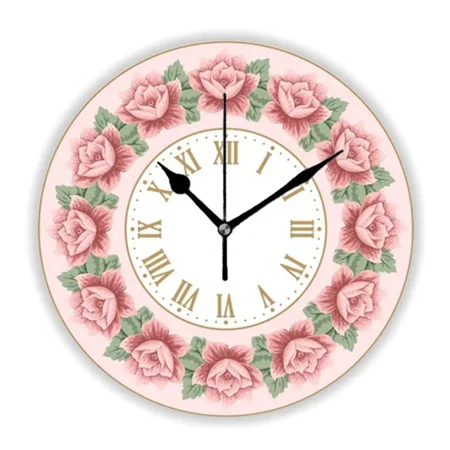 Elegant Shabby Pale Pastel Pink Gold Roses Floral Wall Clock Living Room Chic Vintage French Flower Art Kitchen Wall Watch r