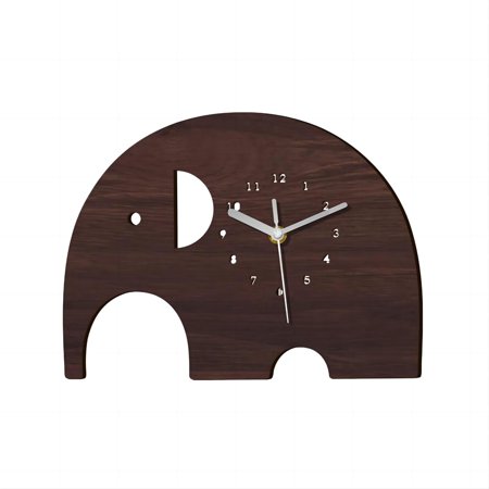 Elephant Animal Shape Wooden Wall Clock, Silent,Brown