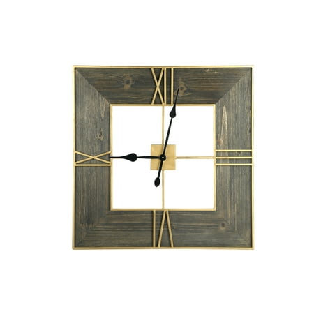 Ember Interiors 30 Inch Square Wall Clock With Wood Finish and Gold Trim