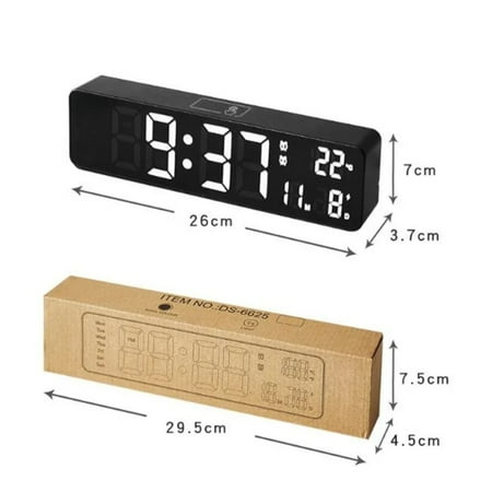 Enhanced Modern Sleek Digital Dual Alarms Voice Control Table Clock with Enhanced Temperature and Date Feature - Wall LED Clocks with Contemporary Design and Electronic Precision - Ideal