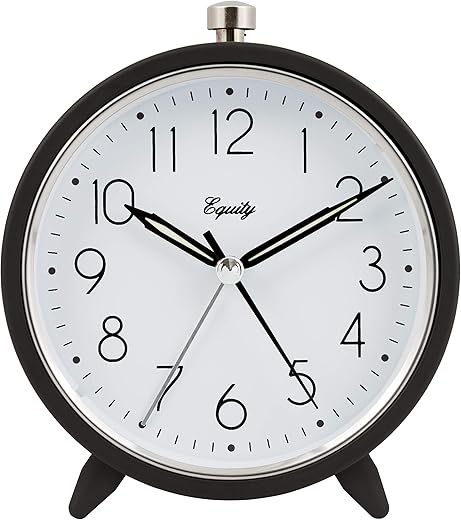 Equity 20091 5 Inch Silent Sweeping Quartz Metal Alarm Clock, Dark Gray