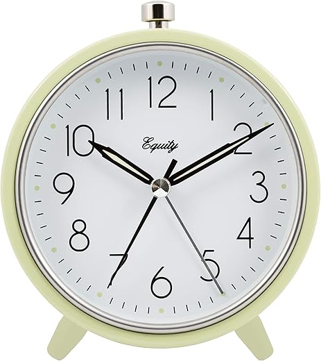 Equity 5" Silent Sweeping Quartz Metal Alarm Clock-Light Green (Model 20090)