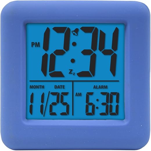 Equity 70913 Digital Blue Silicone Cube Alarm Clock with On-Demand Backlight