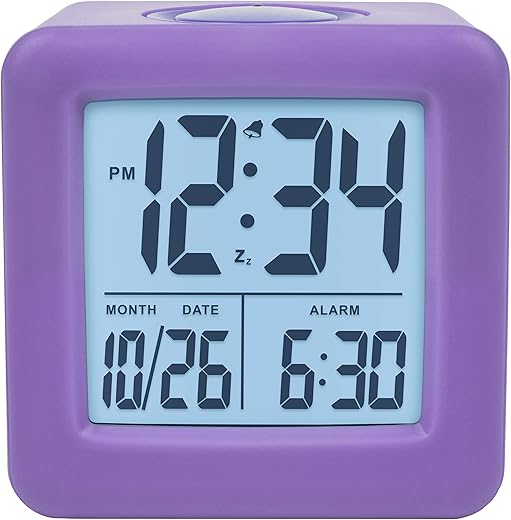 Equity 73004 Purple Soft Cube LCD Alarm Clock with Smart Light