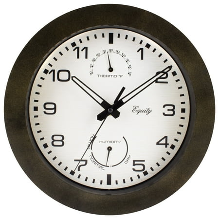 Equity by La Crosse 29005 10 Indoor/Outdoor Analog Quartz Temp and Humidity Wall Clock, Brown