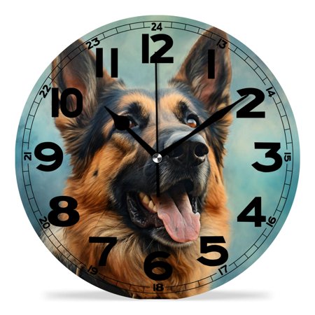 erolrail Rustic Wall Clock,Silent Non Ticking Wall Clocks for Living Room,Bedroom,Kitchen 12IN German Shepherd Dog Vintage Multicolor