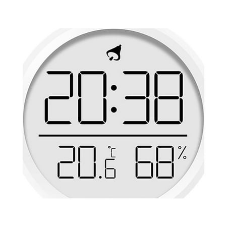 Esquirla Digital Alarm Clock Wall Clock Round 7.4cm Battery Operated Versatile 12/24H with Temperature and Humidity for Office Stylish White