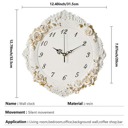 European Retro Wall Clock Decor,Mute Rose Relief Battery Operated Clock for L...