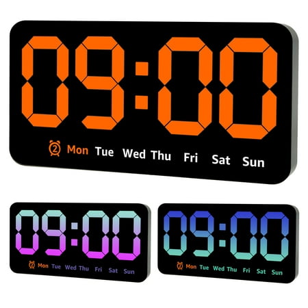 EUWBSSR Large Digital Wall Clock 8.5 In Large Display LED Alarm Clock with Date Week Temperature Dual Alarm 3 Levels Brightness Adjustable Wall Clock,Orange