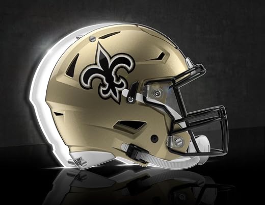 Evergreen NFL New Orleans Saints Tabletop LED Lighting Décor| Full Size Replica Helmet Free-Standing Desk Night Light | 10 x 7 x 3 Inches | Christmas Gift for Men, Women | Made in the USA