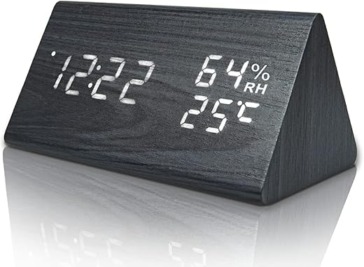 everwood Digital Alarm Clocks Wooden LED Time Display for Bedrooms with Humidity&Temperature Detect