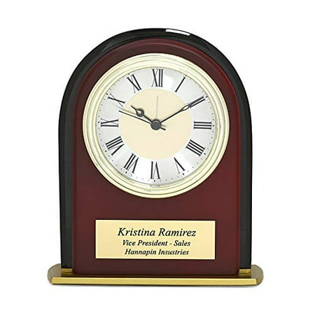 Executive Gift Shoppe Arched Mahogany Engraved Desk Clock - Personalized Wooden Table Alarm