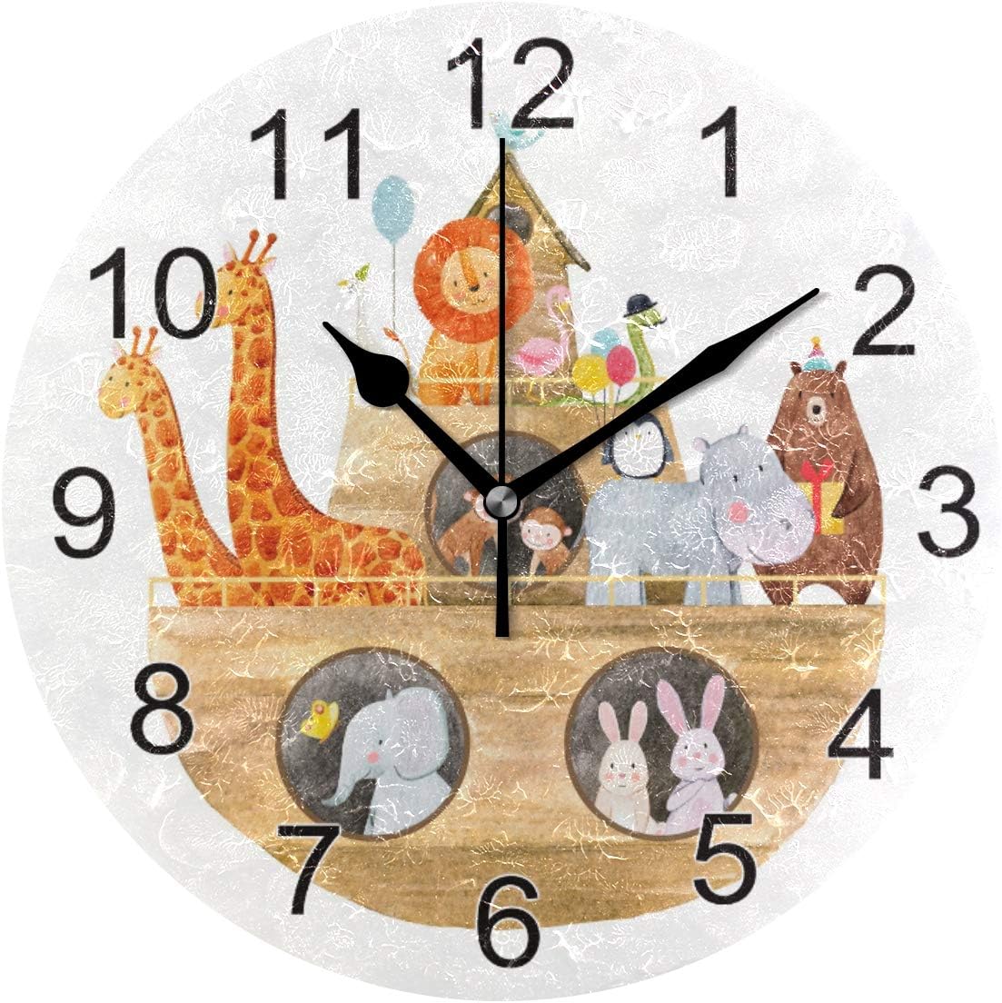 Exnundod Animal Noah's Ark Wall Clock, 9.5In Lion Giraffe Rabbit Desk Clock, Silent Non Ticking Clock, Home Decor for Kitchen Bedroom Office School Art