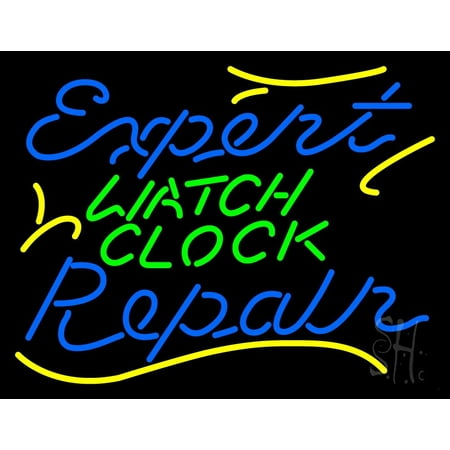 Expert Watch Clock Repair LED Neon Sign 15 x 19 - inches, Clear Edge Cut Acrylic Backing, with Dimmer - Bright and Premium built indoor LED Neon Sign for Computer & Electronics store decor.