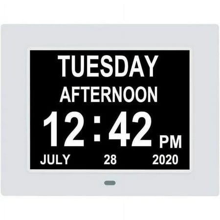 Extra Large Digital Calendar Clock Date Time and Day Dementia Clock for Visually Impaired Elderly 8 Alarm Options, White