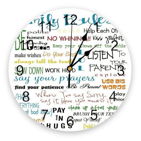 Family Rules Cartoon Art White New Wall Clock Fashion Living Room Quartz Watch Modern Home Decoration Round Clocks